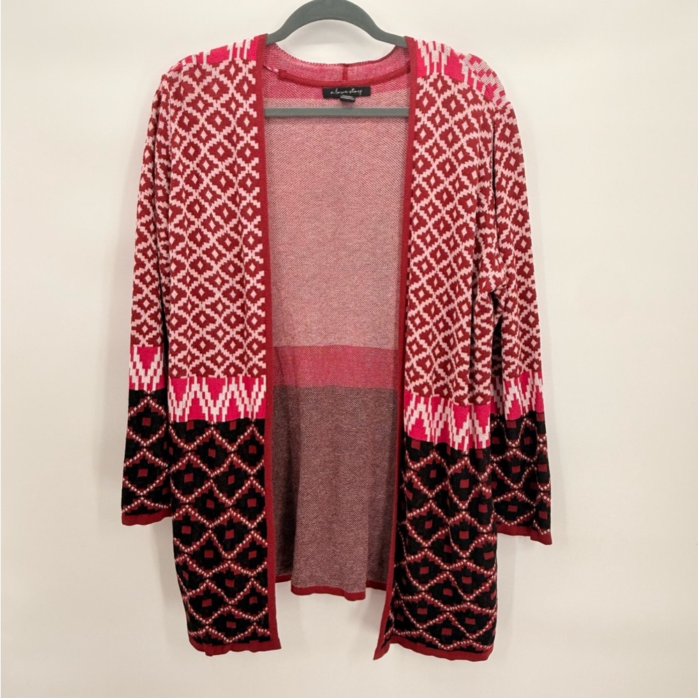 A..Love Story Pink Aztec Knit Cardigan Sweater Open Front Boho Cozy Layers Large